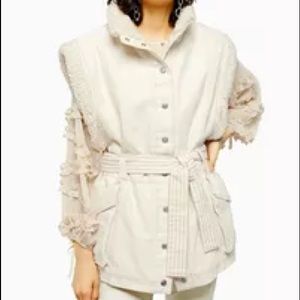 IDOL Ecru Borg Lined Denim Gilet (Topshop)